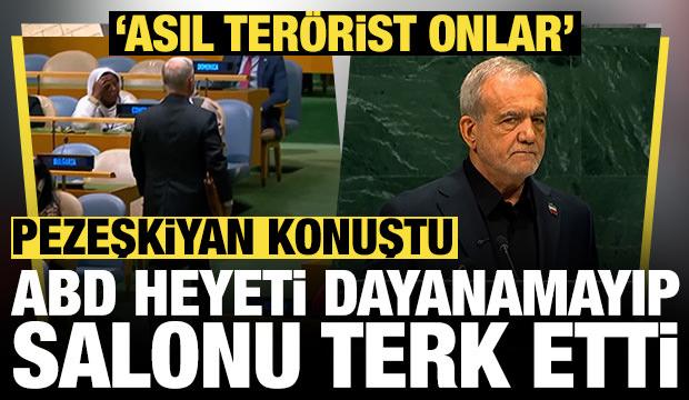 "Asıl ter&ouml;rist onlar" Pezeşkiyan konuştu, ABD heyeti dayanamayıp salonu terk etti