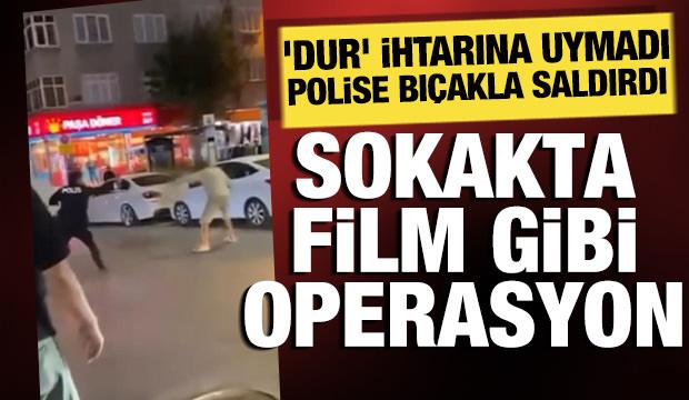'Dur' ihtarına uymadı, polise bı&ccedil;akla saldırdı: Sokak ortasında film gibi operasyon