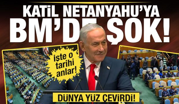 Katil Netanyahu BM'de şok! Dünya yüz çevirdi: İşte o tarihi anlar