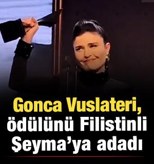 Gonca Vuslateri "Yılın En İyi Kadın Oyuncusu" ödülünü Filistinli Şeyma’ya adadı