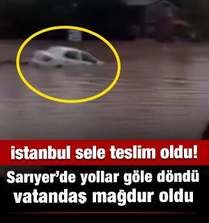 Sağanak yağış Sarıyer Kilyos yolunu göle çevirdi