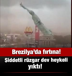 Brezilya'da şiddetli r&uuml;zgarın ardından replika &Ouml;zg&uuml;rl&uuml;k Heykeli devrildi.