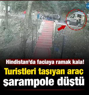 Hindistan'da korku dolu anlar: Geri kayan ara&ccedil;tan can havliyle atladılar