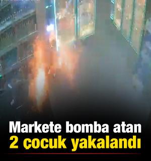 Markete bomba atan 2 &ccedil;ocuk yakalandı! O anlar kamerada