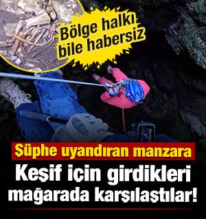 Keşif i&ccedil;in girdikleri mağarada karşılaştılar! Ş&uuml;phe uyandıran manzara 