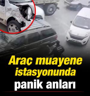 D&uuml;zce'de ara&ccedil; muayene istasyonunda araba kontrolden &ccedil;ıktı