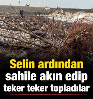 Selin vurduğu Mersin'de sahile akın edip teker teker topladılar