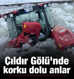 &Ccedil;ıldır G&ouml;l&uuml;'nde korku dolu anlar! Trakt&ouml;r suya g&ouml;m&uuml;ld&uuml;