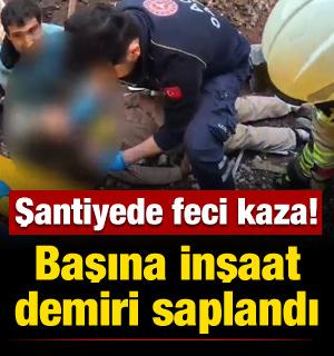 Diyarbakır'da feci kaza! Başına inşaat demiri saplandı!