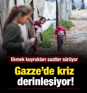 Gazze&rsquo;de kriz derinleşiyor: Ekmek kuyrukları saatler s&uuml;r&uuml;yor