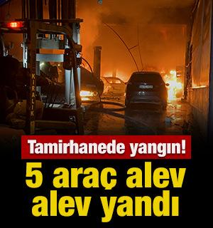 Tamirhanede yangın! 5 ara&ccedil; alev alev yandı