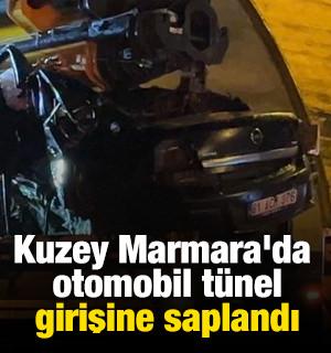 Kuzey Marmara'da otomobil t&uuml;nel girişine saplandı