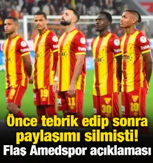 &Ouml;nce tebrik edip sonra paylaşımı silmişti! Flaş Amedspor a&ccedil;ıklaması