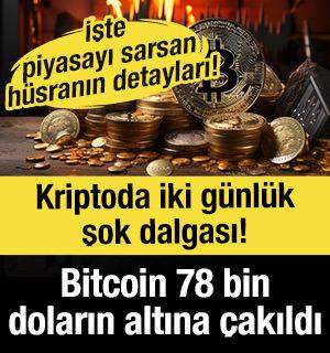 Kriptoda iki g&uuml;nl&uuml;k şok dalgası! Bitcoin 78 bin doların altına &ccedil;akıldı...