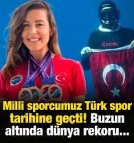 Milli sporcu Birg&uuml;l Erken, T&uuml;rk spor tarihine ge&ccedil;ti! Buzun altında d&uuml;nya rekoru kırdı