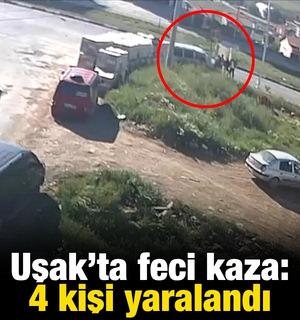 Uşak'ta 4 kişinin yaralandığı trafik kazası g&uuml;venlik kamerasında