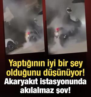 Akaryakıt istasyonunda akılalmaz şov kamerada
