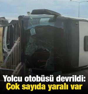 Yolcu otob&uuml;s&uuml; devrildi: &Ccedil;ok sayıda yaralı var