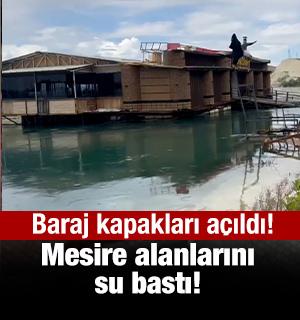 Atat&uuml;rk Barajı&rsquo;nın kapakları a&ccedil;ıldı Fırat Nehri&rsquo;nin kıyısındaki mesire alanlarını su bastı