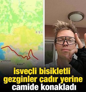 İsve&ccedil;li bisikletli gezginler &ccedil;adır yerine camide konakladı