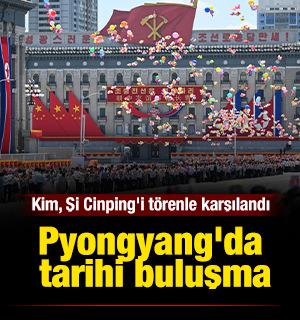 Pyongyang'da tarihi buluşma: Kim, Şi Cinping'i t&ouml;renle karşılandı 