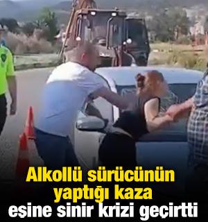 Alkoll&uuml; s&uuml;r&uuml;c&uuml;n&uuml;n yaptığı kaza eşine sinir krizi ge&ccedil;irtti