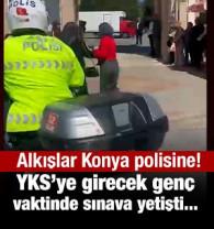 Konya polisinin sınava yetişecek &ouml;ğrenciye verdiği destek g&ouml;n&uuml;lleri fethetti