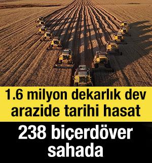 D&uuml;nyanın en b&uuml;y&uuml;ğ&uuml;! 1.6 milyon dekarlık dev arazide tarihi hasat: 238 bi&ccedil;erd&ouml;ver sahada