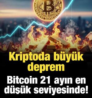 Kriptoda b&uuml;y&uuml;k deprem: Bitcoin 21 ayın en d&uuml;ş&uuml;k seviyesine &ccedil;akıldı!