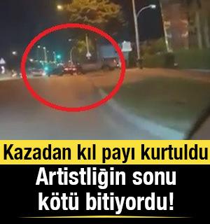Drift atarken kazadan kıl payı kurtuldu