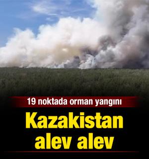 Kazakistan alev alev...19 noktada orman yangını