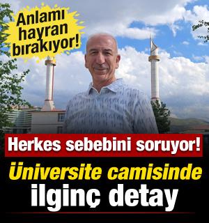 &Uuml;niversite kamp&uuml;s&uuml;ndeki camide ilgin&ccedil; detay: Kalem minaresi g&ouml;renleri şaşırtıyor