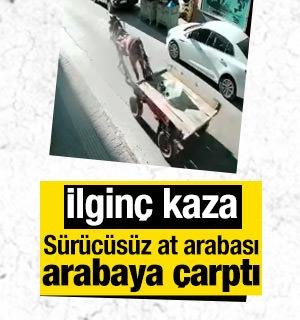 Edirne'de s&uuml;r&uuml;c&uuml;s&uuml;z at arabası dehşeti: Park halindeki araca &ccedil;arptı