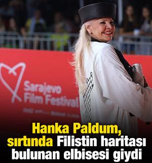Hanka Paldum, sırtında Filistin haritası bulunan elbisesi giydi