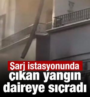 Elektrikli ara&ccedil; şarj istasyonunda &ccedil;ıkan yangın daireye sı&ccedil;radı