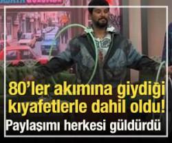 80&rsquo;ler akımına giydiği  kıyafetlerle dahil oldu! Paylaşımı herkesi g&uuml;ld&uuml;rd&uuml; 