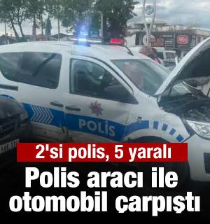Polis aracı ile otomobil &ccedil;arpıştı: 2'si polis, 5 yaralı