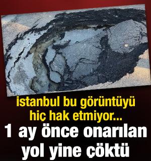 Beşiktaş'ta onarılan yol 1 ay sonra tekrar &ccedil;&ouml;kt&uuml;: Okul servisi faciadan kıl payı kurtuldu