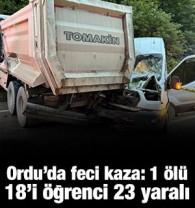 Ordu'da feci kaza: 1 &ouml;l&uuml;, 18'i &ouml;ğrenci 23 yaralı